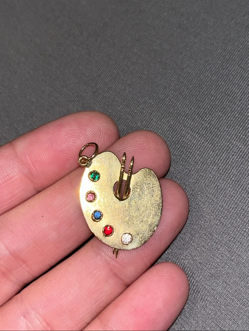 18 Karat Gold Artist Palette Pendant Necklace with Multi-Colored Gemstones